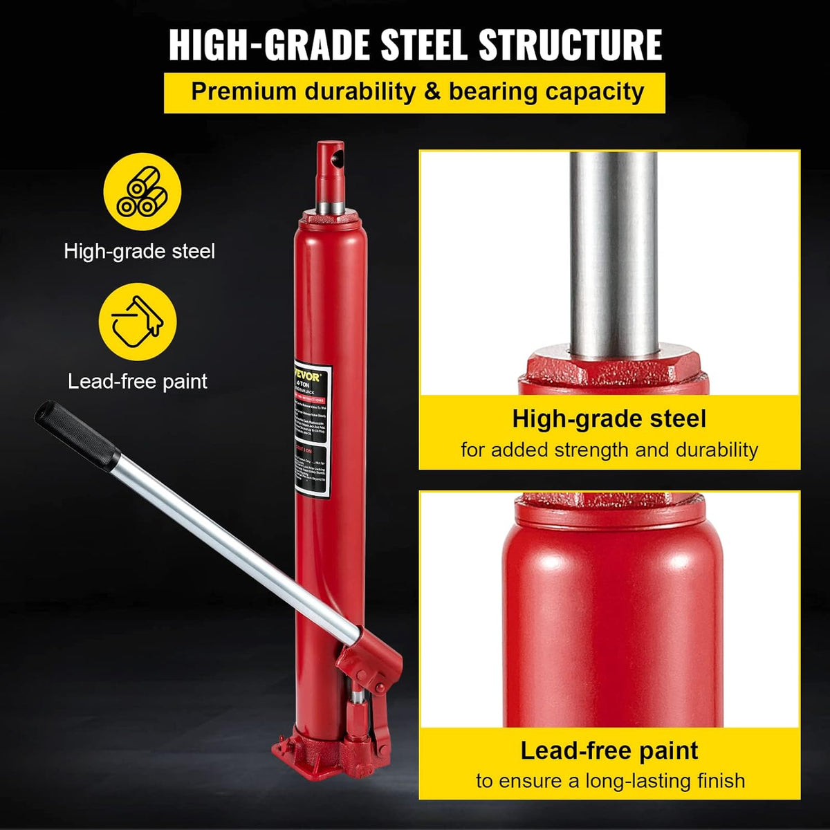 Hydraulic Long Ram Jack, 4 Tons Capacity, Red, Pack of 2 A4561