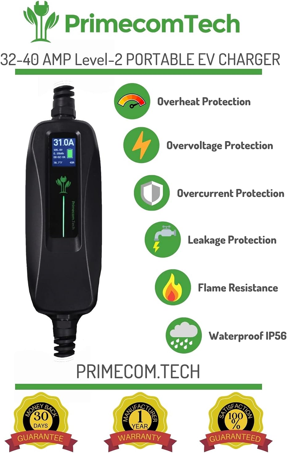 Level 2 Portable EV Charger with 30 Feet Cable U42937