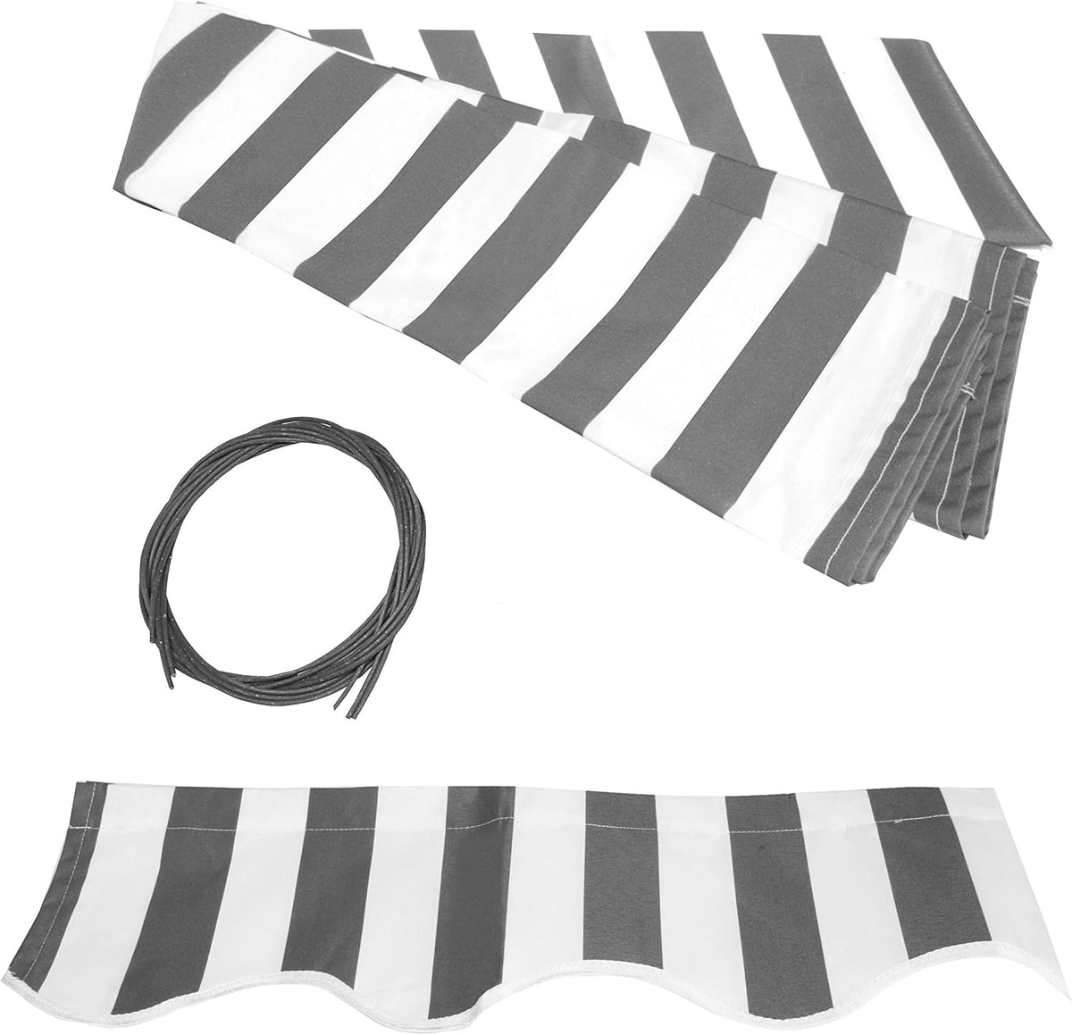 Gray and White Stripes Manual Retractable Patio Awning I970