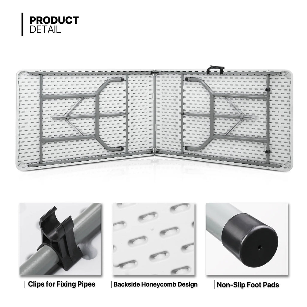 11 Pieces 8 Ft Heavy Duty Plastic Folding Utility Dining Table and Chair Set, White/Black A7108