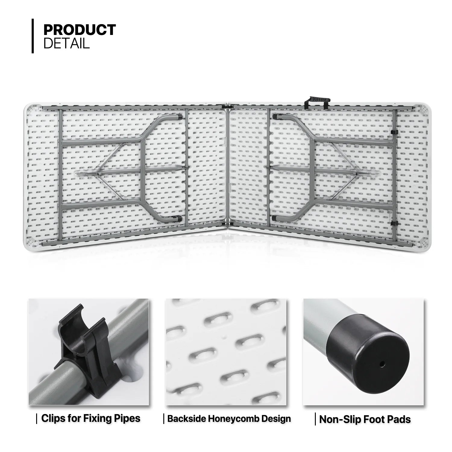 11 Pieces 8 Ft Heavy Duty Plastic Folding Utility Dining Table and Chair Set, White/Black A7108