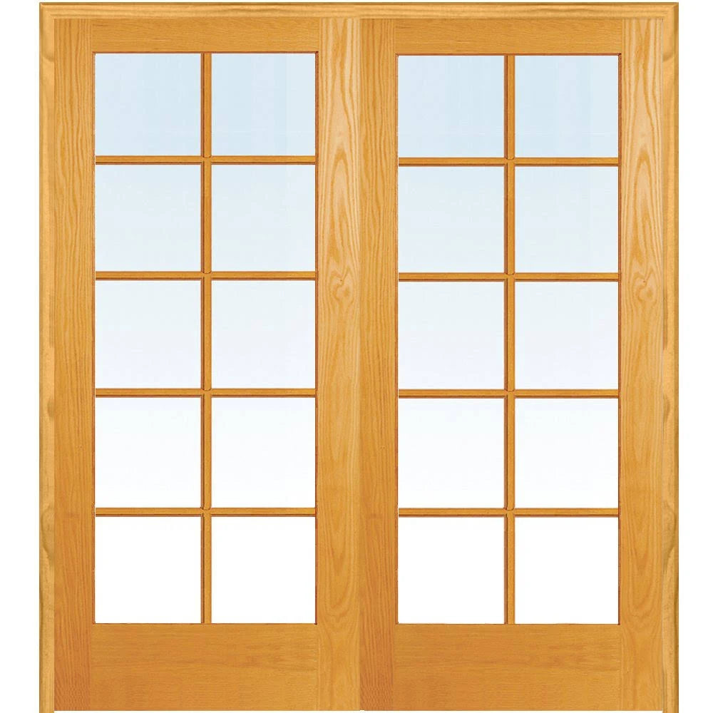 Unfinished Pine Wood 10 Lite Clear Glass Both Active Prehung Interior Double Door E745