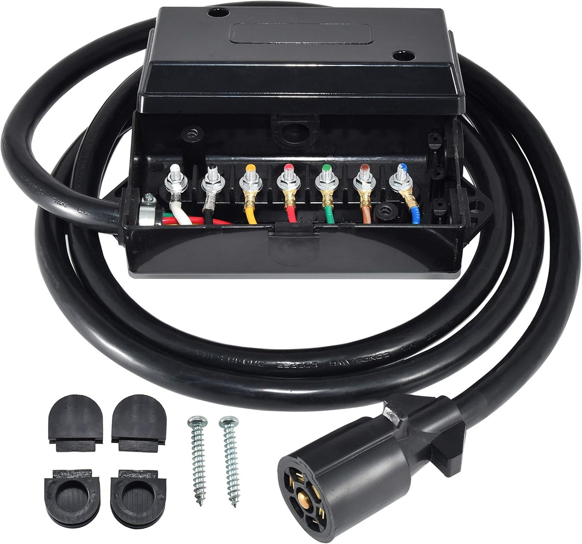 7 Way Inline Trailer Cord with 7 Gang Junction Box, 8 Feet, Waterproof, Pack of 2 M190910
