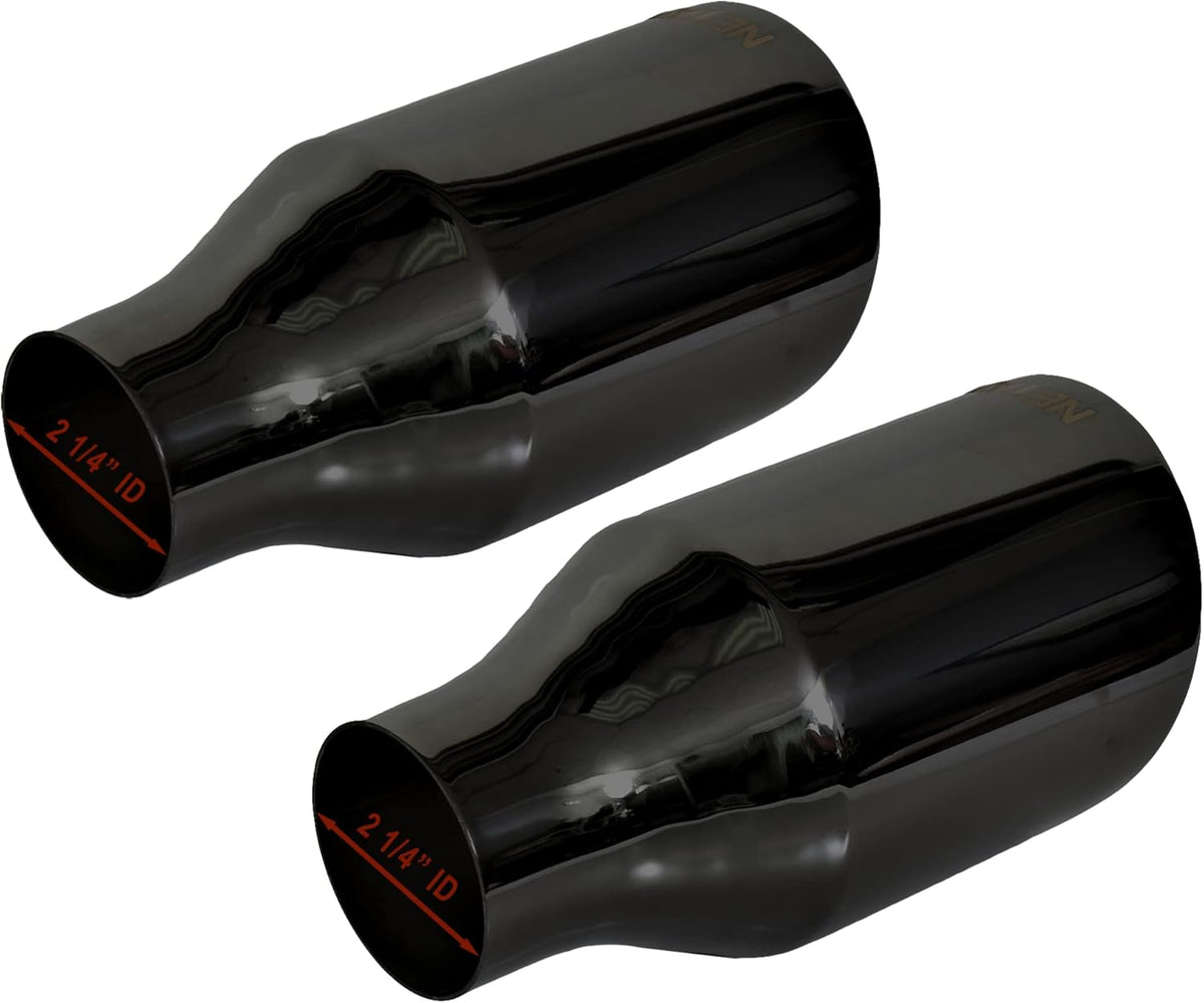 2.25 inch Inlet to 4 inch Outlet Stainless Steel Double Wall Black Chrome Weld-on Exhaust Tip 2 Pack T3648