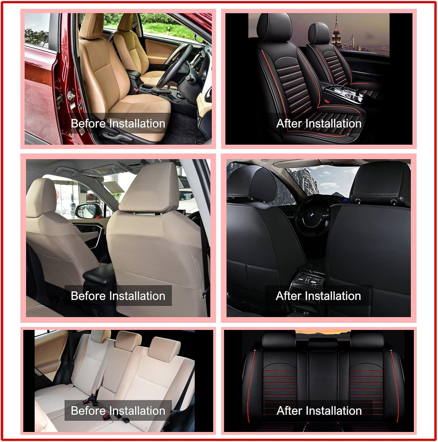 Black Faux Full Set of Car Seat Covers U6408