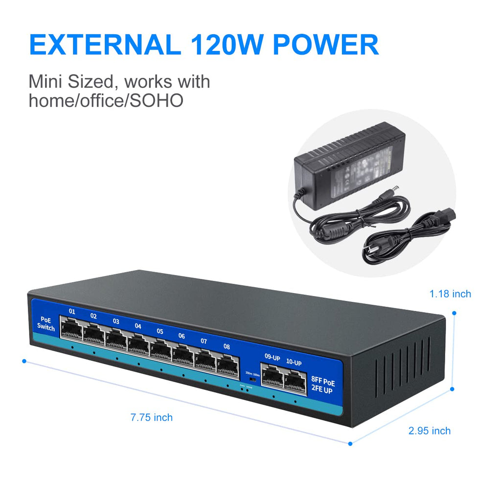 8 Port Unmanaged PoE Switch with 2 Uplink Ports E61348