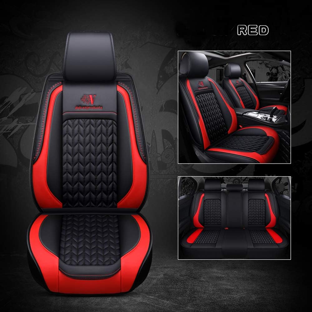 Black Beige Leather Car Seat Covers Full Set I450