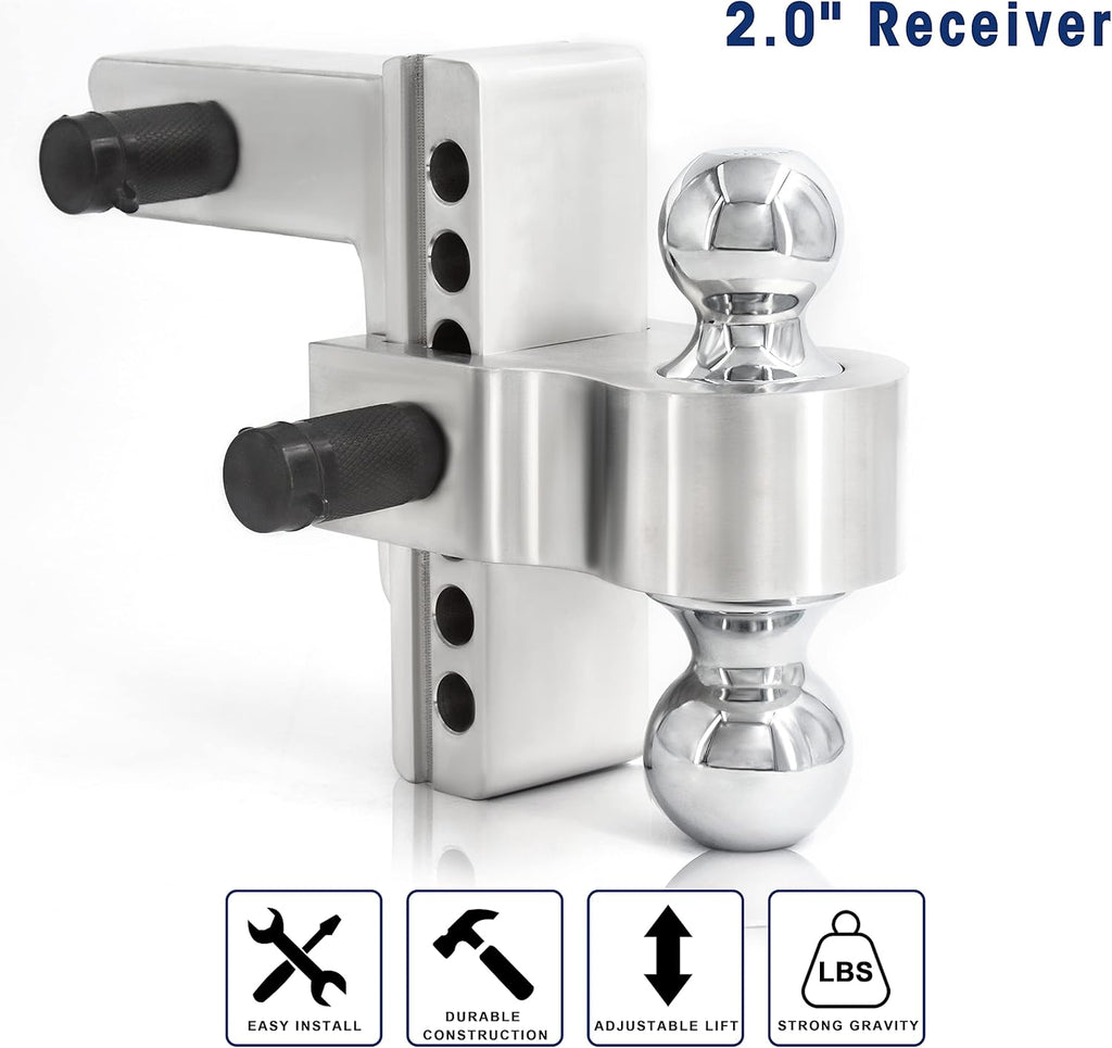 Adjustable Trailer Hitch Ball Mount with Forged Aluminum Shank, 2.5 Inch Receiver, 6 Inch Drop L1681