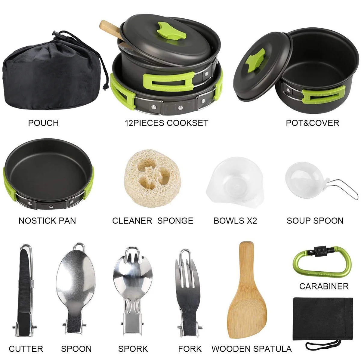15 Pcs Non Stick Camping Cookware Set U723675