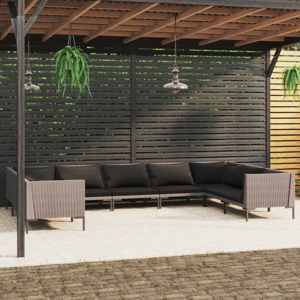 9 Piece Patio Set with Cushions Poly Rattan Dark Gray Z828943