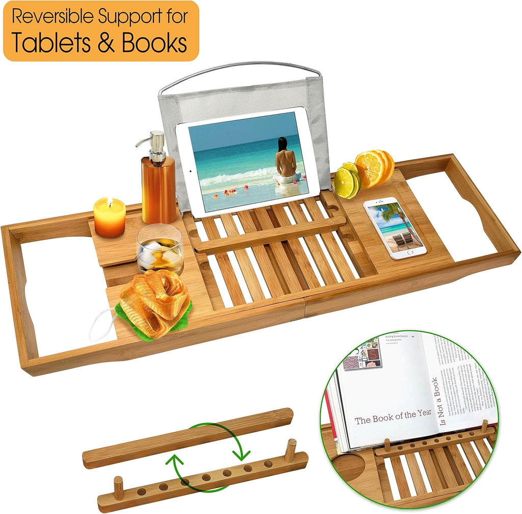 Wooden Bamboo Bathtub Tray with Wine Holder, Pack of 2 Z6953