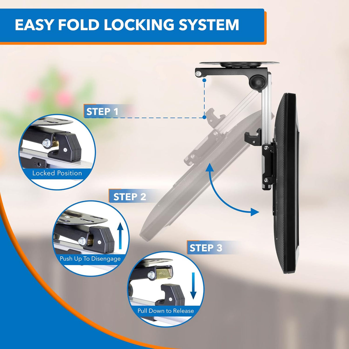 Flip Down TV and Monitor Mount, VESA Compatible 75-200, Height Adjustable X698