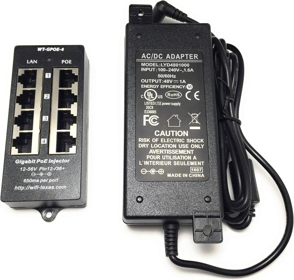 4 Port Gigabit Passive PoE Injector with 48V 48W UL Power Supply Y413