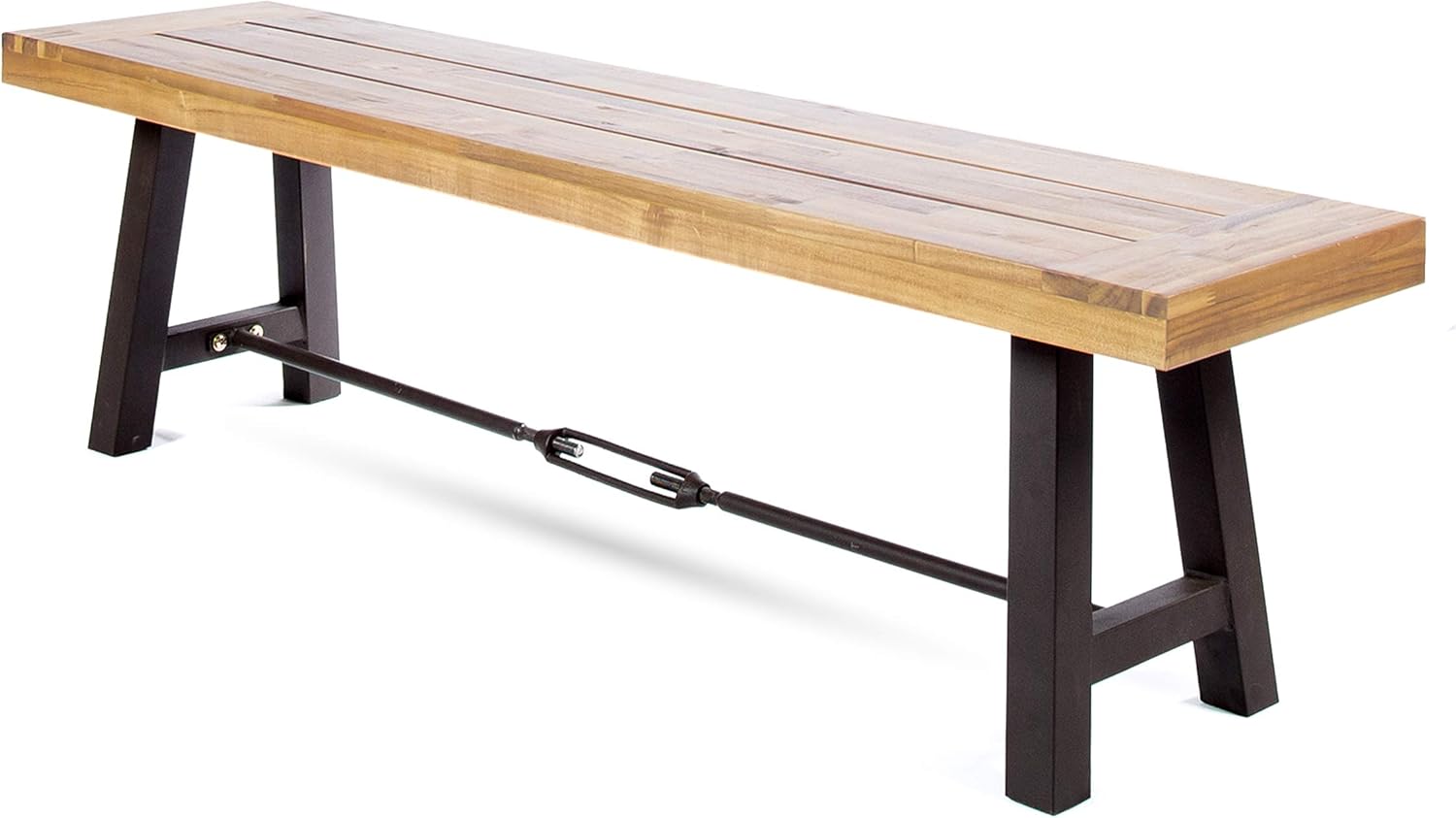 Teak Finish Acacia Wood Bench with Metal Accents Z9119