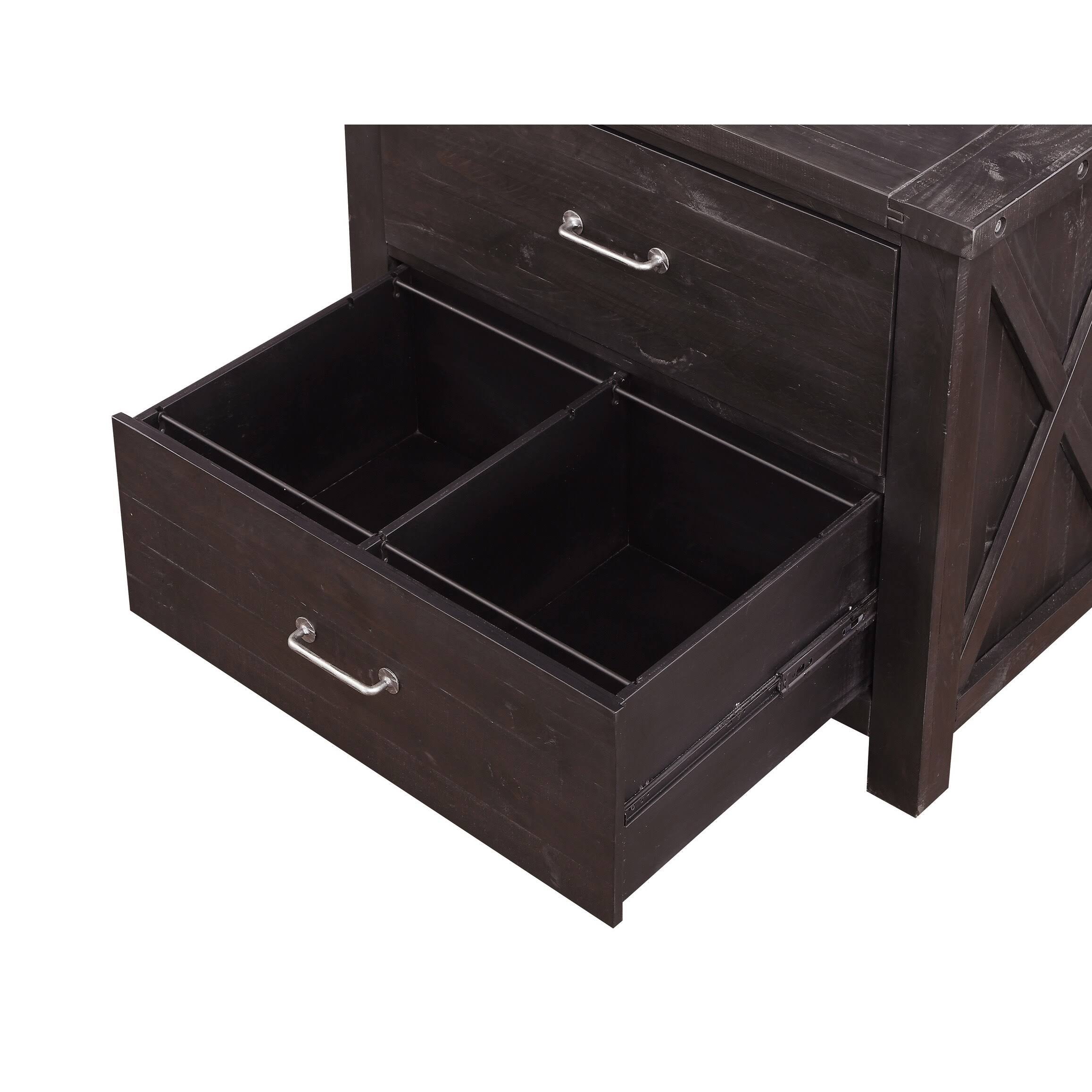 Cafe Brown Two Drawer Wooden File Cabinet with Metal Handle Pull U4317