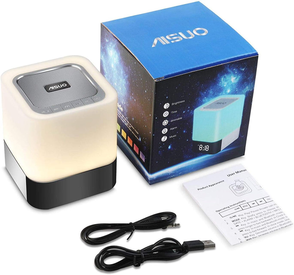 5 in 1 Bedside Lamp with Bluetooth Speaker, Digital Calendar Alarm Clock, Touch Control, Music Player I35298