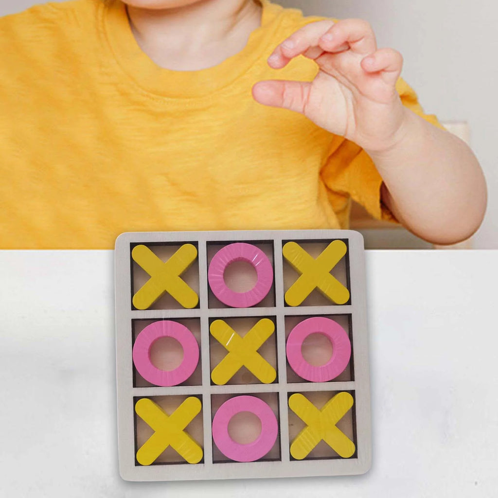 Yellow Pink Wood Tic Tac Toe Game Set T347098