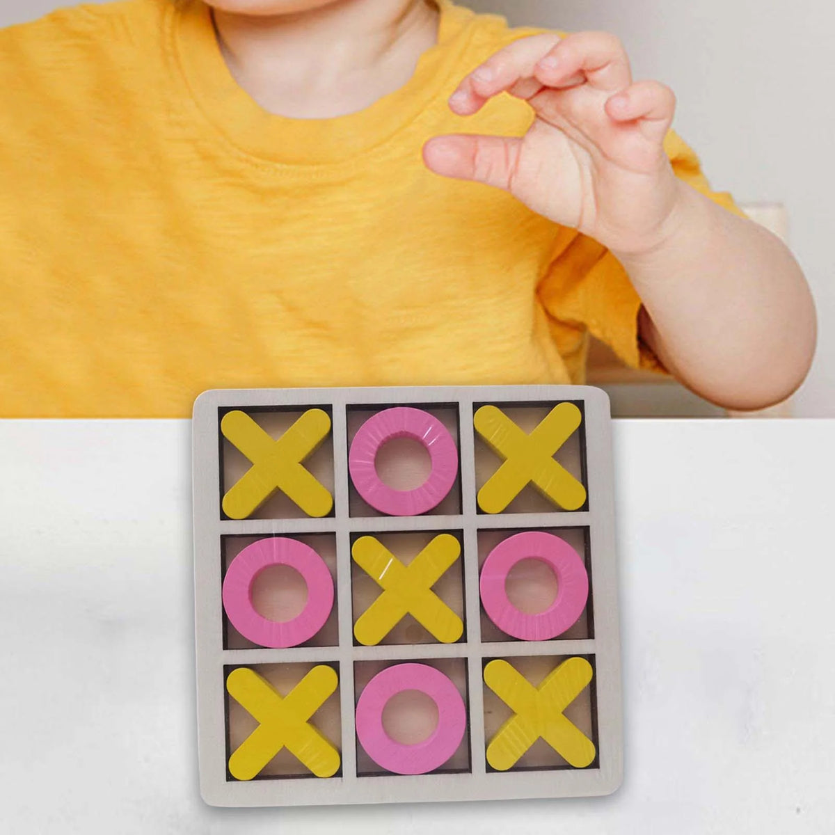 Yellow Pink Wood Tic Tac Toe Game Set T347098