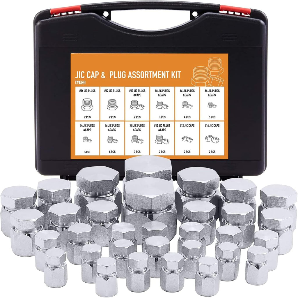 64 Piece Hydraulic Cap and Plug Kit Galvanized 45# Steel N270736