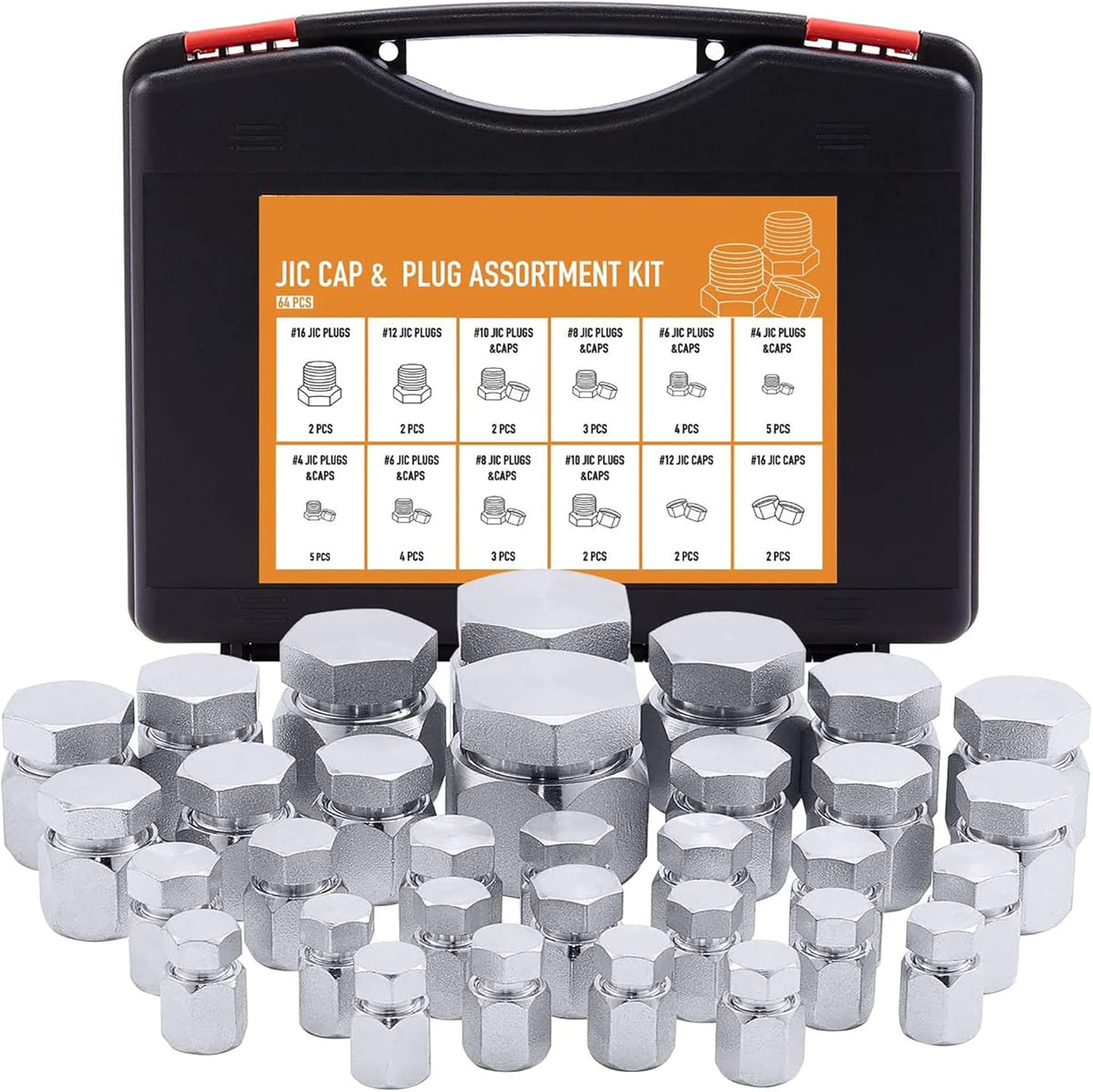 64 Piece Hydraulic Cap and Plug Kit Galvanized 45# Steel N270736