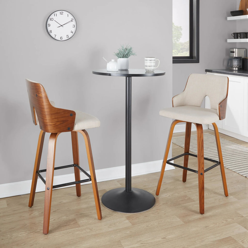 Walnut Wood Beige Fabric Swivel Barstool Set of 2 R361153