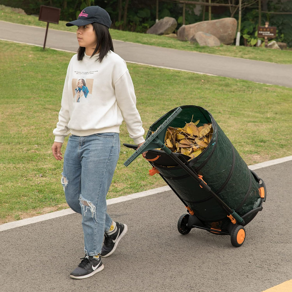 Green Garden Cart and Leaf Collector with Hand Leaf Rakes E366099
