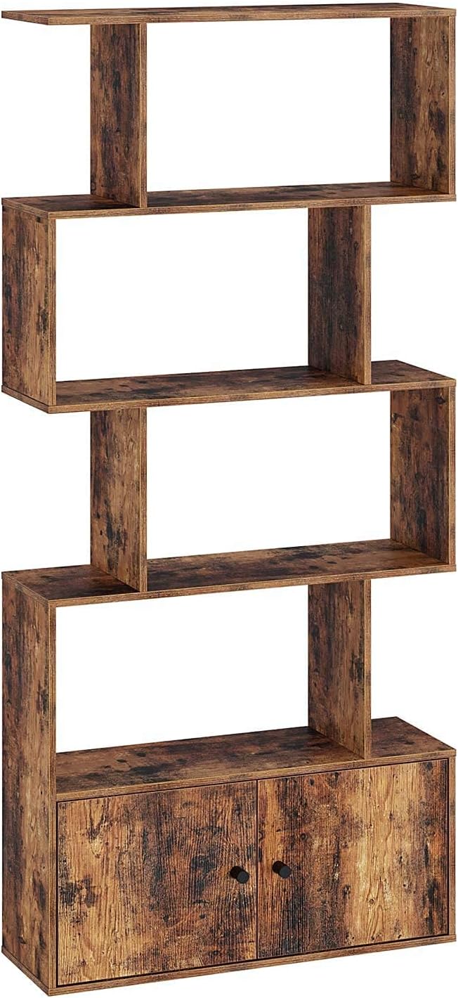 5-Tier Rustic Wooden Bookcase with Cabinet B763361