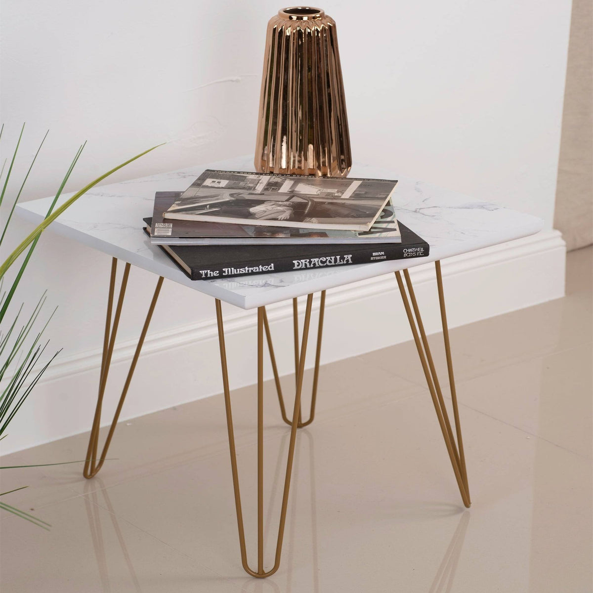 White Gold Gloss Wood Top Table W62812