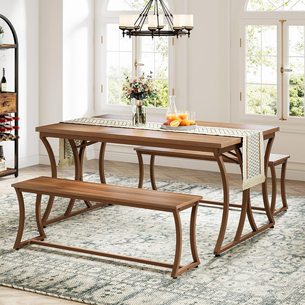 51-Inch Dining Table Set with 2 Benches & Table Runner Y9609