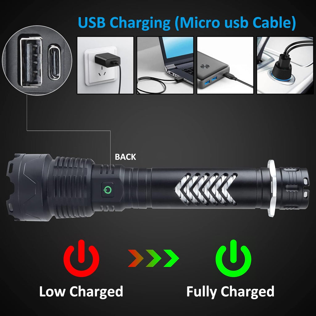 Rechargeable LED Tactical Flashlight, 120000 Lumen, USB Fast Charge, IPX6 Waterproof Y4581
