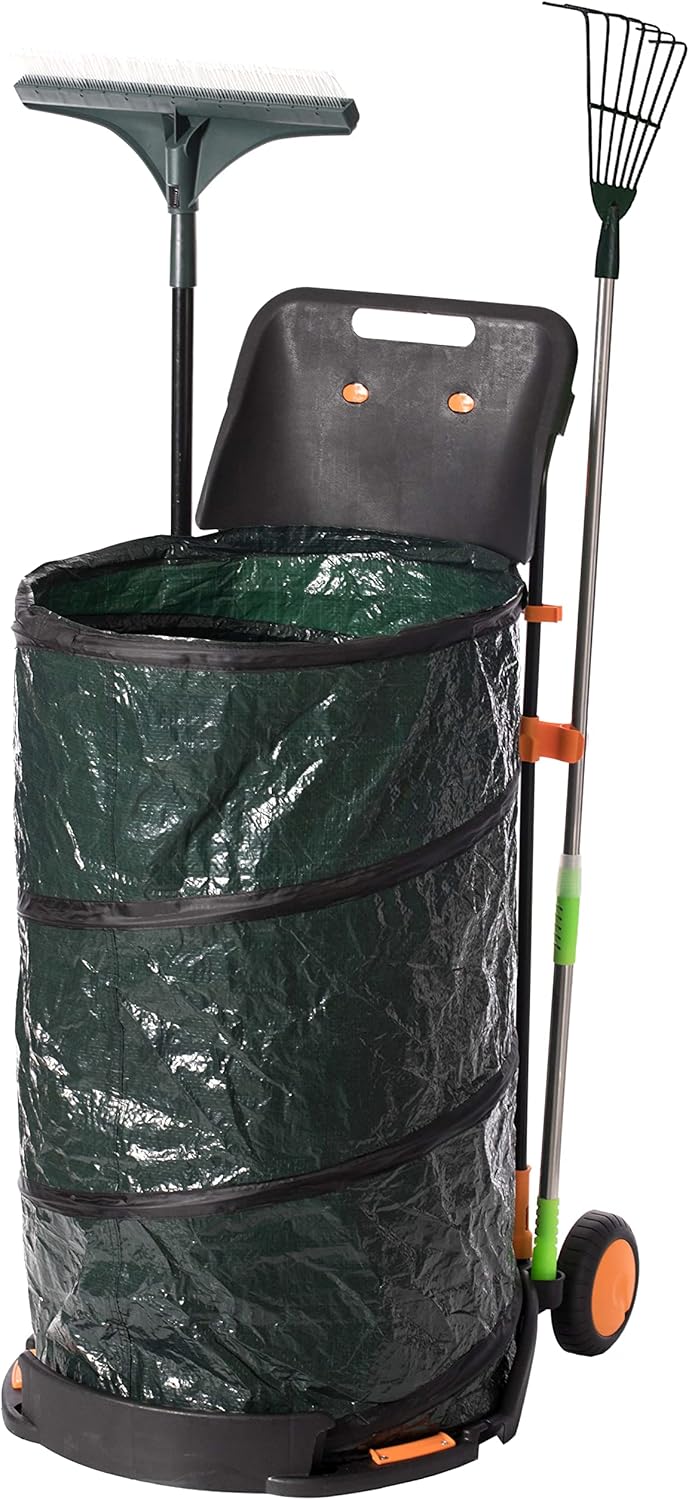 Green Garden Cart and Leaf Collector with Hand Leaf Rakes E366099