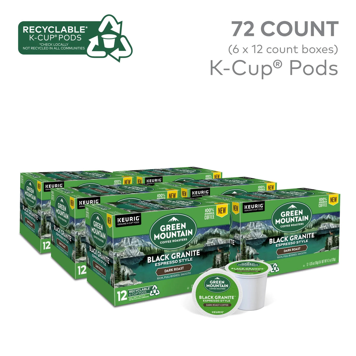 Espresso Style Dark Roast K-Cup Pods, 12 Count 6 Pack, Total 72 Pods E10419