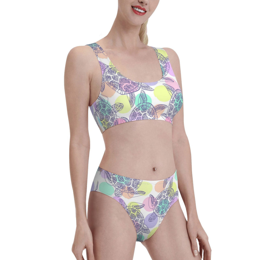 Sea Turtles Women'S Two Piece Bikini Swimsuit High Waisted B2766