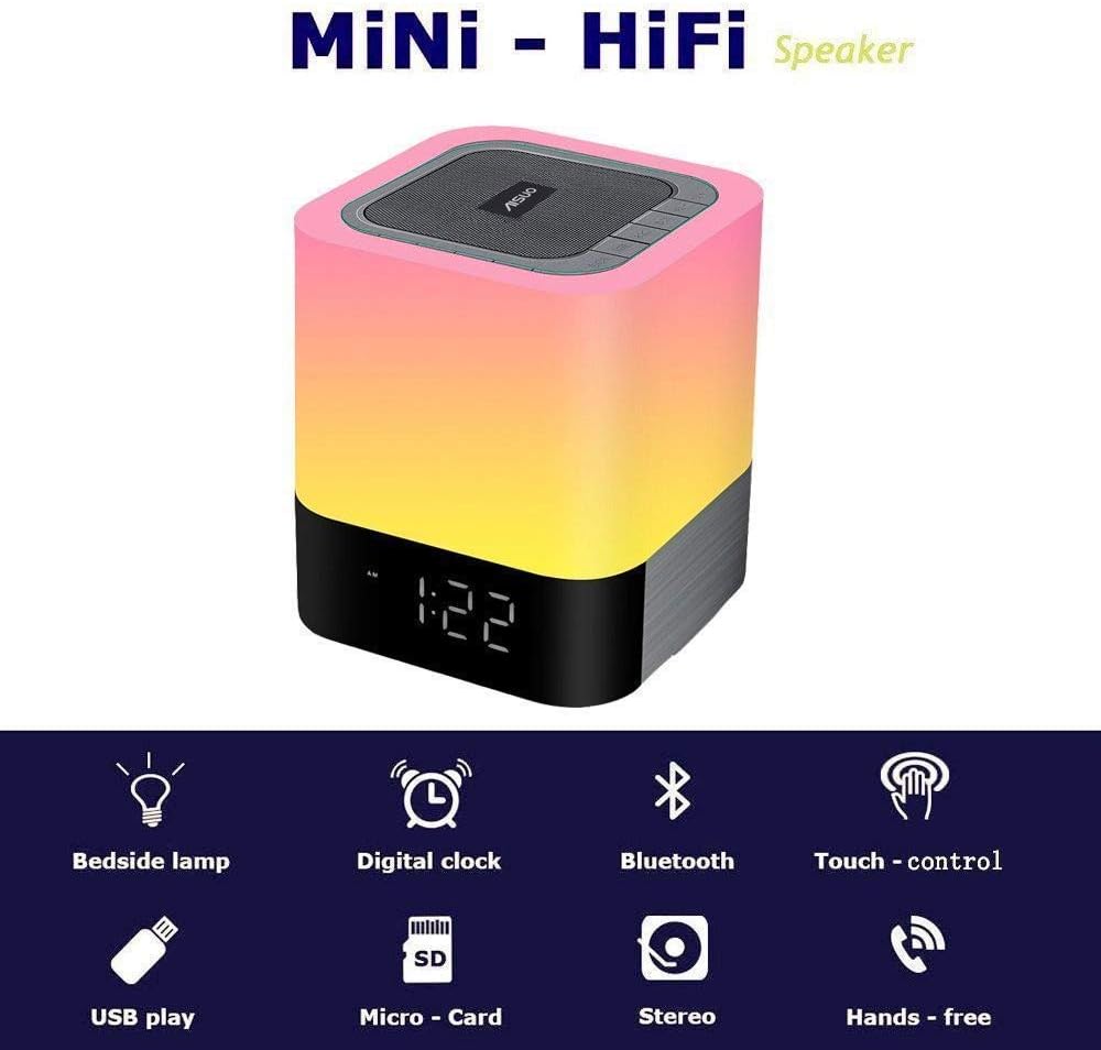 5 in 1 Bedside Lamp with Bluetooth Speaker, Digital Calendar Alarm Clock, Touch Control, Music Player I35298