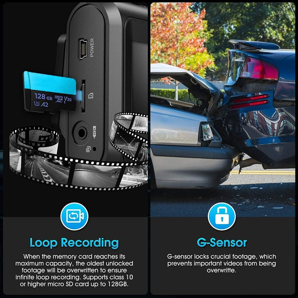 Triple FHD 1080P Front and Rear Inside Car Dash Camera, 3.0 inch LCD, Supercapacitor A108