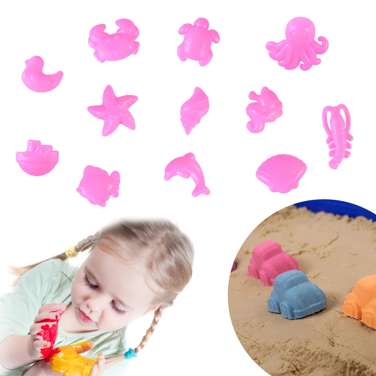 12pcs Beach Sand Toys Set with Sand Tray E296305