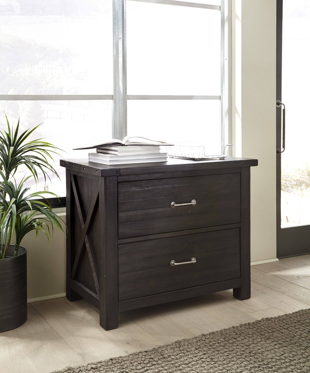 Cafe Brown Two Drawer Wooden File Cabinet with Metal Handle Pull U4317