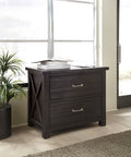 Cafe Brown Two Drawer Wooden File Cabinet with Metal Handle Pull U4317