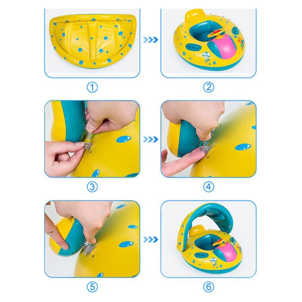 Inflatable Swimming Ring Baby Pool Float with Canopy Sunshade Roof M26625