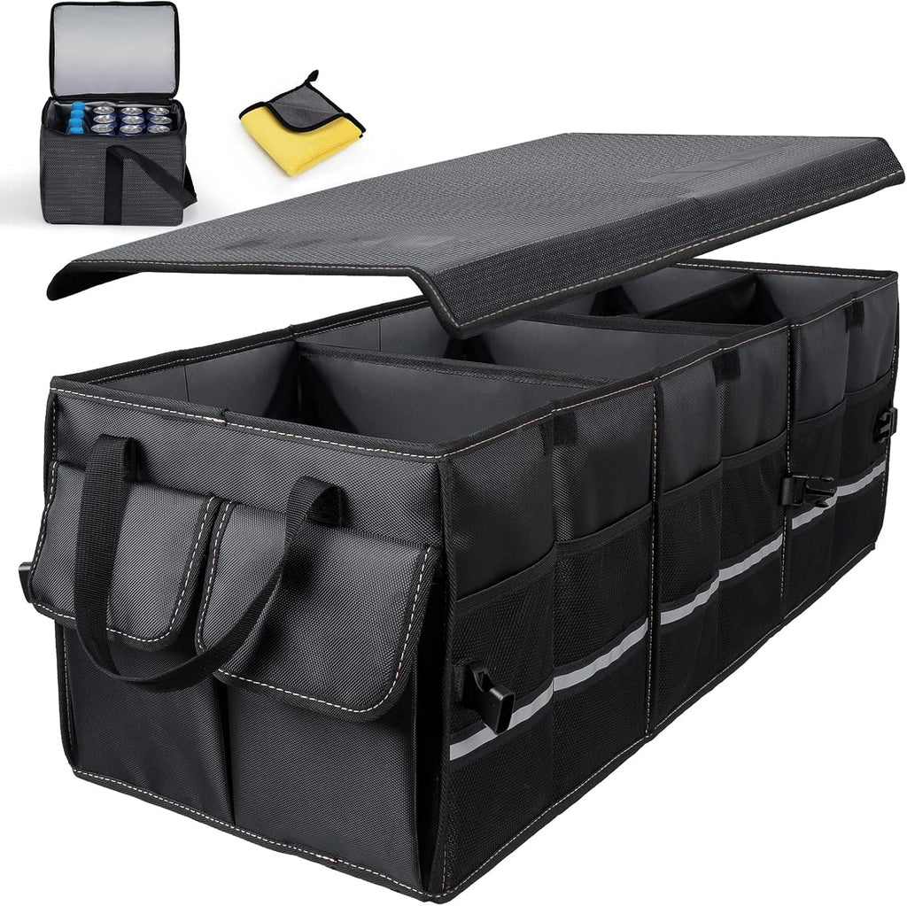 Grey Collapsible Trunk Organizer with Removable Insulated Leakproof Cooler Bag I5847