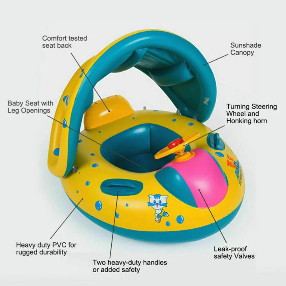 Inflatable Swimming Ring Baby Pool Float with Canopy Sunshade Roof M26625