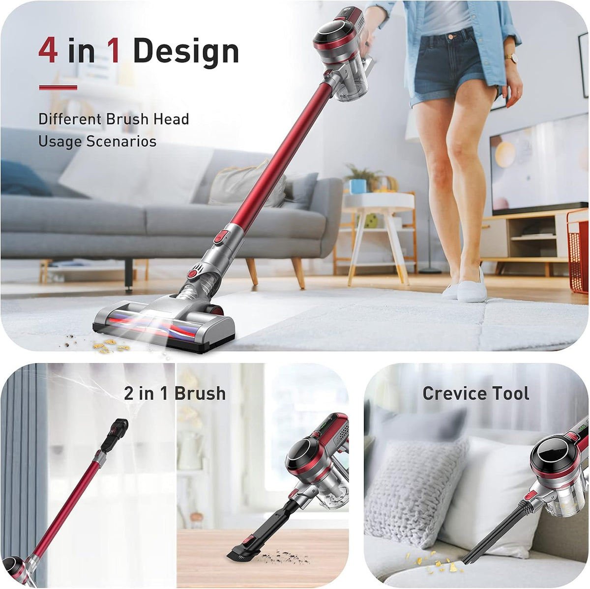 Wine Red Cordless Stick Vacuum Cleaner with Docking Station Q135646