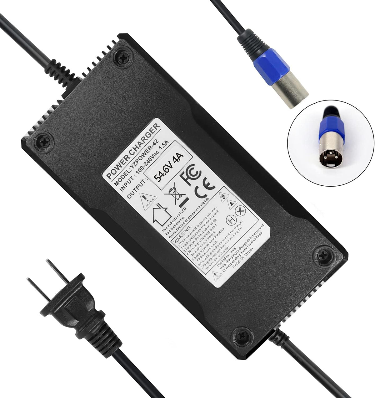 54.6V 4A 48V Lithium Battery Charger 3-Pin XLR Connector Pack of 2 F8364