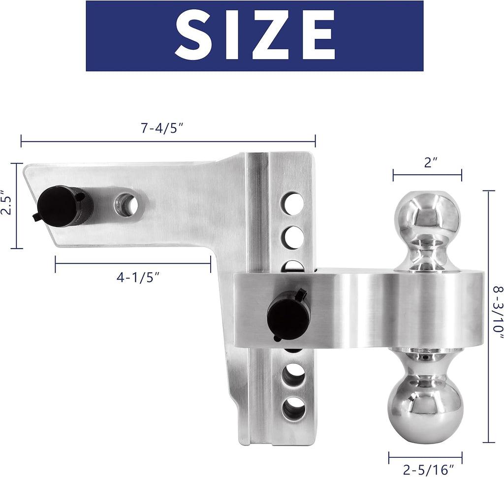 Adjustable Trailer Hitch Ball Mount with Forged Aluminum Shank, 2.5 Inch Receiver, 6 Inch Drop L1681