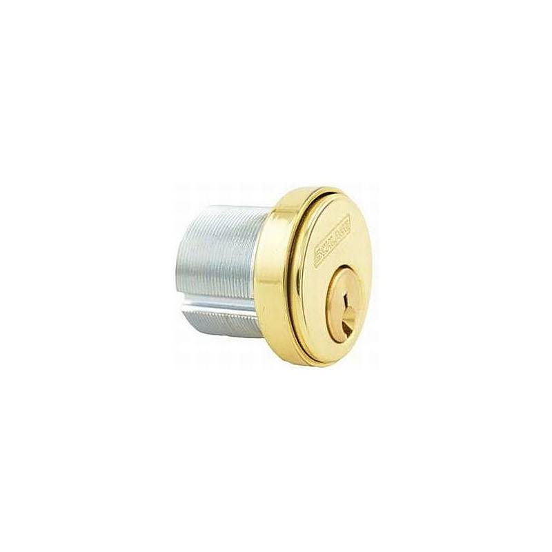 1-1/8x22 Mortise Cylinder with Compression Ring and Spring and L Cam Bright Brass Finish Y549