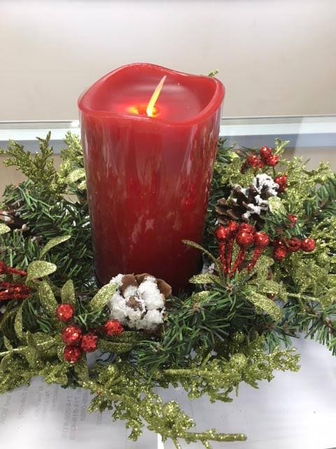 Christmas Mistletoe Table Centerpiece with LED Red Candle (24x22 Spray) J719237