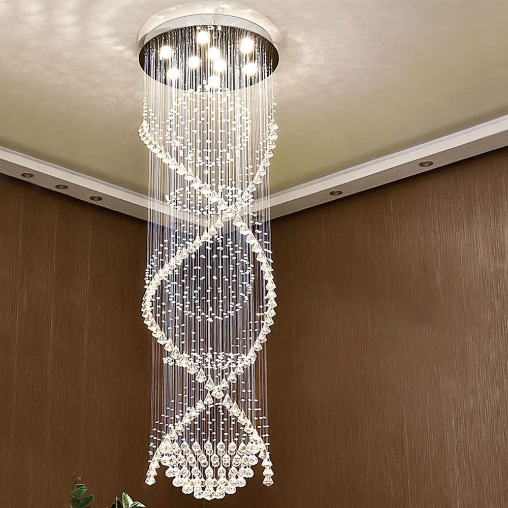 Chandelier for Staircase, Modern Crystal Round Raindrop Flush Mount Ceiling Light Fixtures A50588