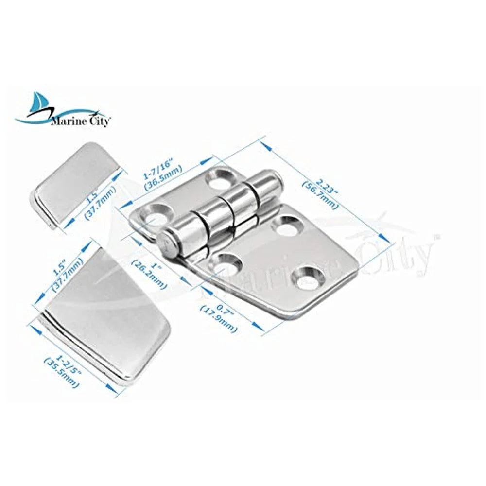 Pair of 316 Stainless Steel Short Sided Strap Hinges with Cover Caps T320806