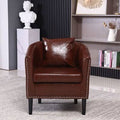 Deep Brown Faux Leather Barrel Chair and Ottoman Q784