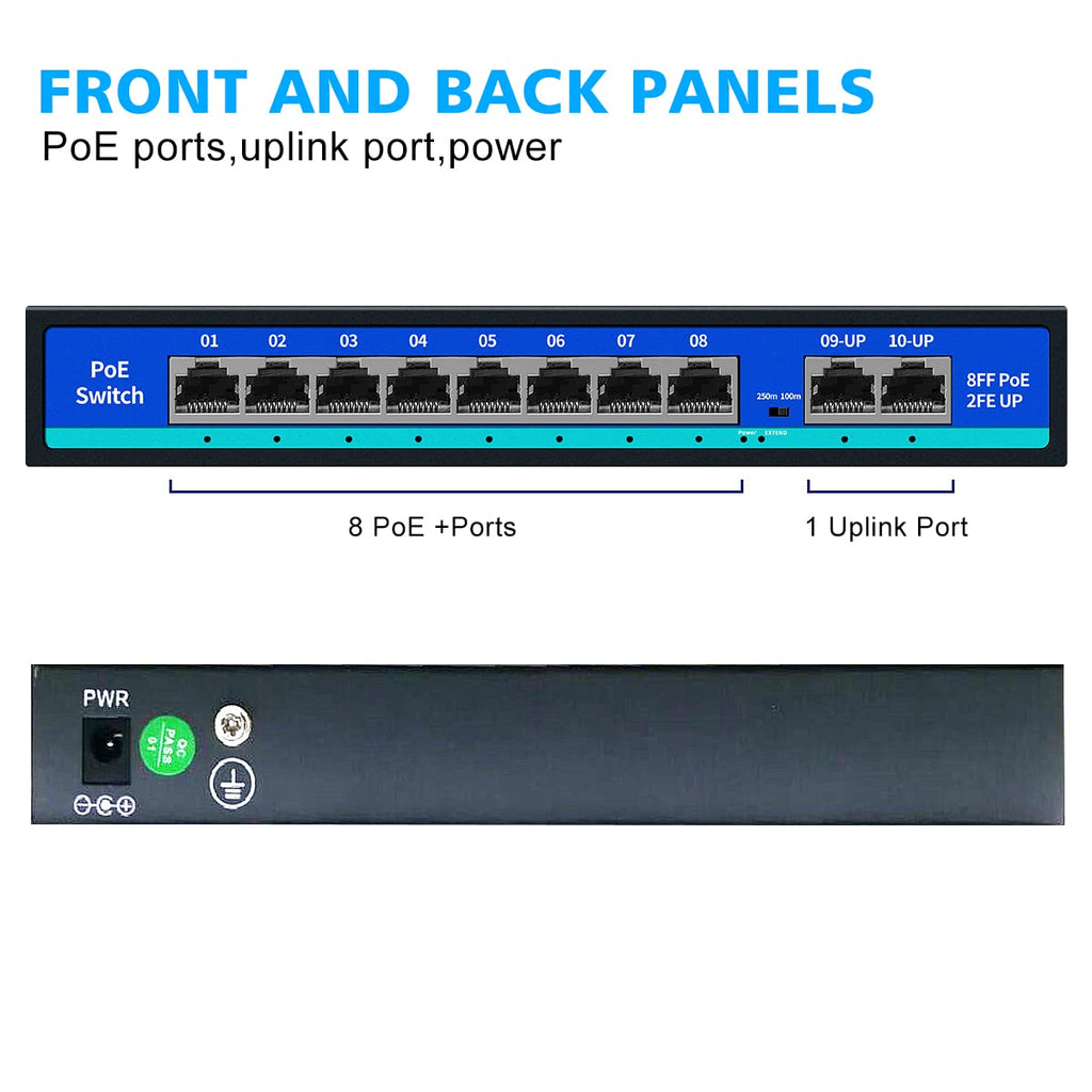 8 Port Unmanaged PoE Switch with 2 Uplink Ports E61348